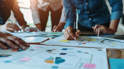 Fototapeta premium The business team was working on a project plan with a flowchart and diagram at an office table