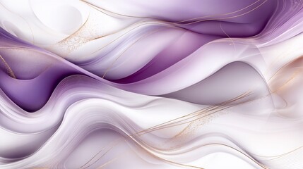 Obraz premium Abstract fluid design with soft lavender and white waves featuring golden accents and copy space