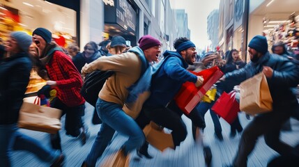 Shoppers rushing and fighting over discounted products on black friday