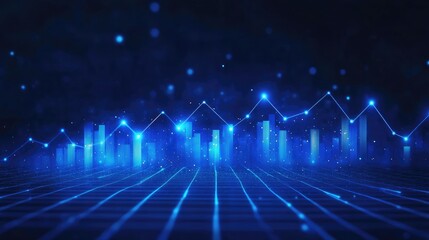 Fototapeta premium Abstract blue background with glowing lines and data points representing growth and progress.