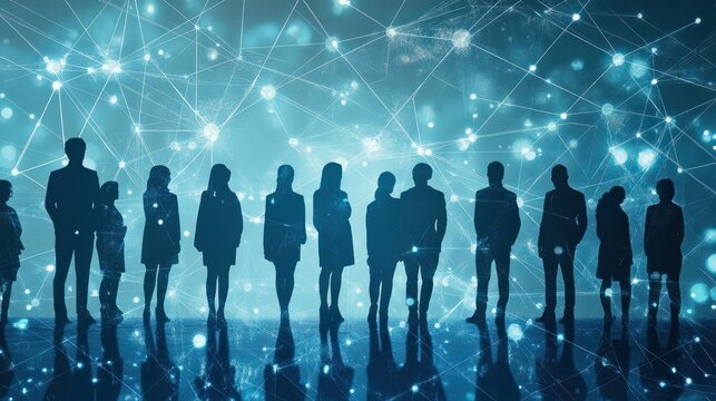 silhouettes of diverse team professionals business individuals connected by lines dots symbolizing network connections