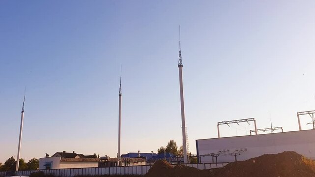 Footage of the lightning rods at the power substation. Clean energy
