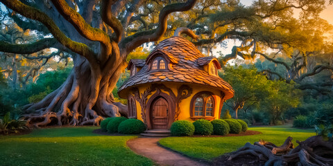 Obraz premium Beautiful fairytale house - acorn, mysterious forest