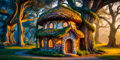 Obraz premium Beautiful fairytale house - acorn, mysterious forest