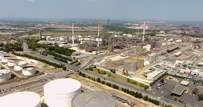 Aerial view of Taranto Steelworks, Italy. The ILVA plant in Taranto is an industrial complex located in the Tamburi district.