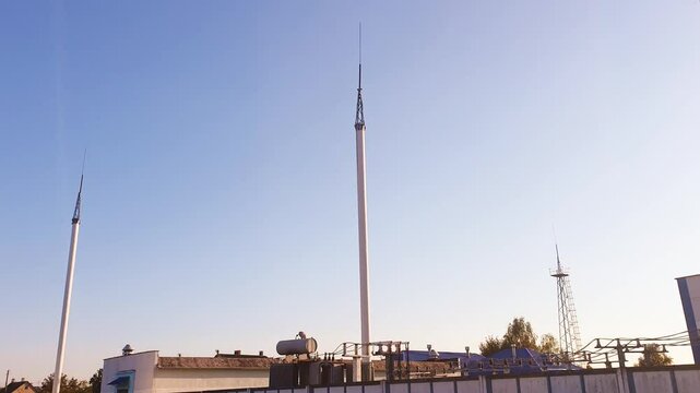 Footage of the lightning rods at the power substation. Clean energy