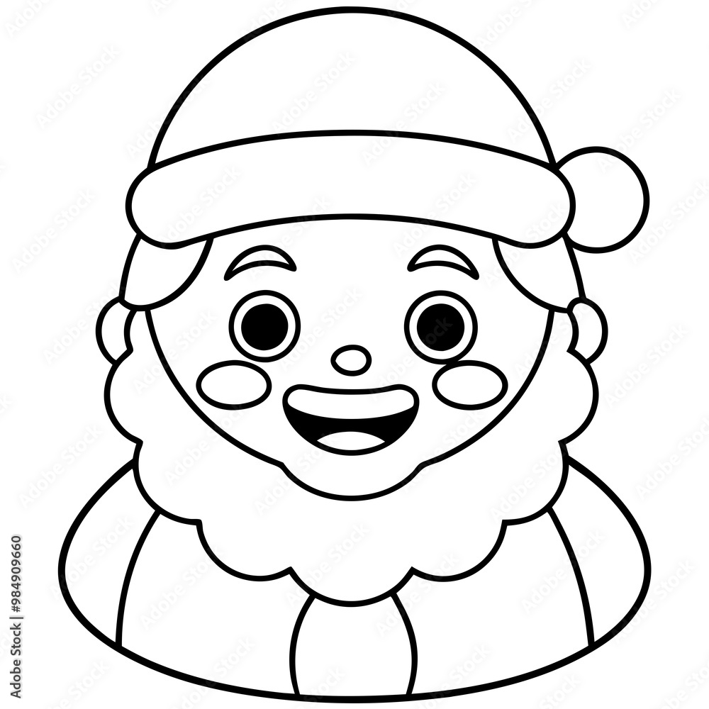 Wall mural coloring page for kids bold line art kawaii santa vector