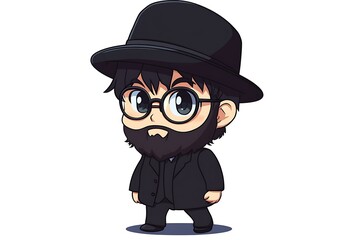 Cute cartoon illustration of a man with beard and glasses wearing a hat
