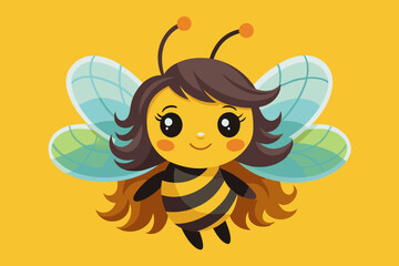 Cute bee with long hair vector art illustration and different solid color backgrounds. 