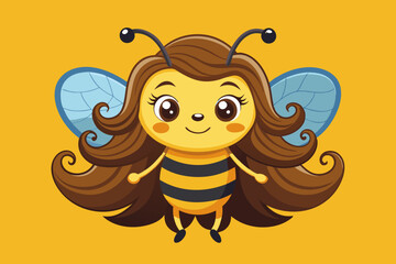 Cute bee with long hair vector art illustration and different solid color backgrounds. 