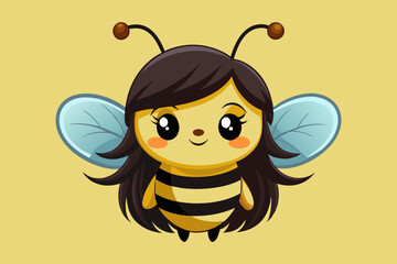 Cute bee with long hair vector art illustration and different solid color backgrounds. 