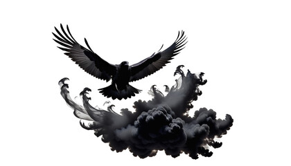 puffs silhouette black wings raven spread flying beautiful silhouette flying clouds raven smoke smoke raven crow wing silhouette isolated splash eagle smoke fume puff flames fire bird tattoo fly head