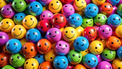 Lots of colorful smiley face, plastic colored ball smiley face as a background
