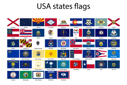 set of USA states flags