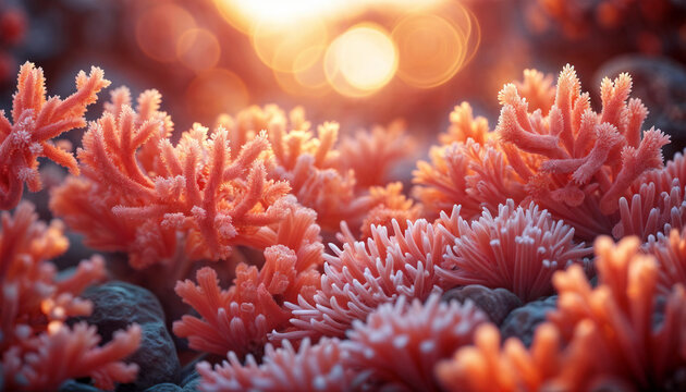 Coral reef. Red coral close-up. Underwater fauna
