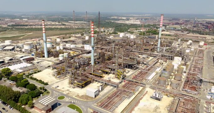 Aerial view of Taranto Steelworks, Italy. The ILVA plant in Taranto is an industrial complex located in the Tamburi district.