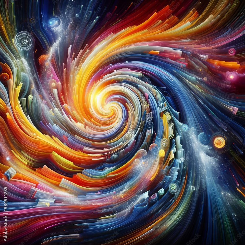 Poster a mesmerizing abstract image of a vortex of swirling, colorful energy. the vibrant and dynamic patte
