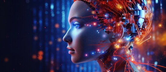 Digital Woman Portrait With Red and Blue Lights