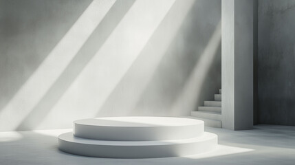 Fototapeta premium Minimalist White Podium in the center of a white room