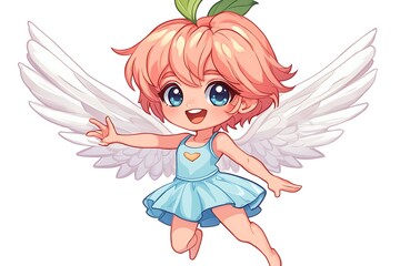 Cute chibi angel girl with peach hair and wings