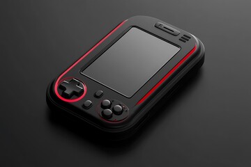 Black and red handheld gaming console with buttons and screen.  Concept for retro gaming, nostalgia, and entertainment.