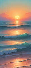Abstract ocean sunset, phone wallpaper, phone background