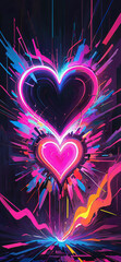 Neon heart beating with light, phone wallpaper, phone background