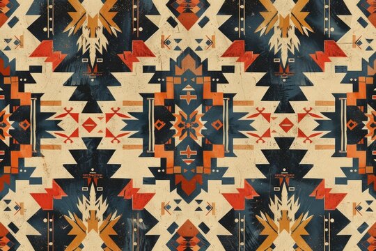 Southwest western design style in a seamless repeat pattern   Vector Illustration