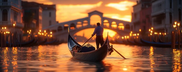 Gondolier rowing a gondola on the Grand Canal