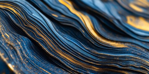 Obraz premium A mesmerizing display of layered textures in blue and gold forms an abstract representation of flowing waves, showcasing creativity and detail