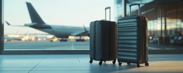  travel accessories near the window in an airport