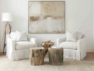 Light-Filled Room: Minimalist style, wood accents, earth tones.
