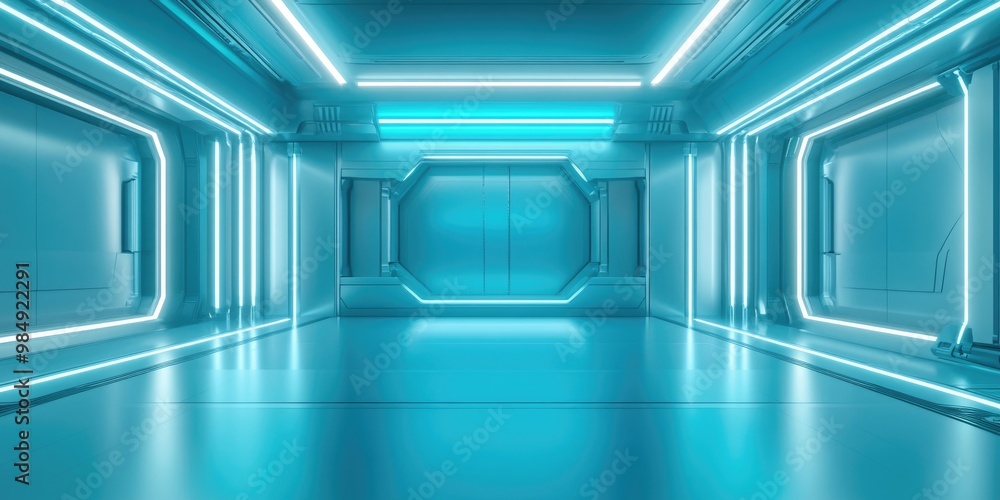 Poster modern neon laboratory with futuristic design elements and abstract background