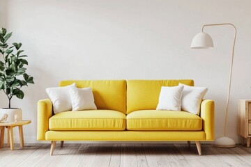 Modern Living Room Interior Design with Stylish Yellow Couch