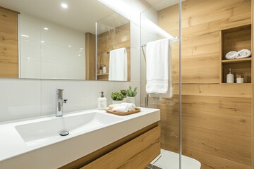 Modern Bathroom Design with Wooden Elements and Contemporary Fixtures