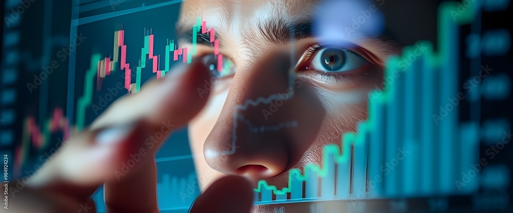 Aufkleber a close-up shot of a human look interacting with a transparent screen displaying abstract financial 