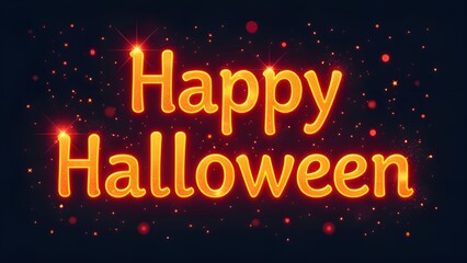 This image features the phrase "happy Halloween" in glowing orange text against a dark background.