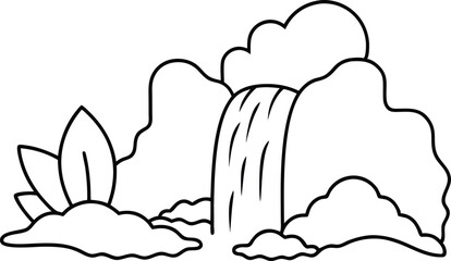 Tranquil Waterfall Cascading Over Rocks Beautiful Vector Illustration
