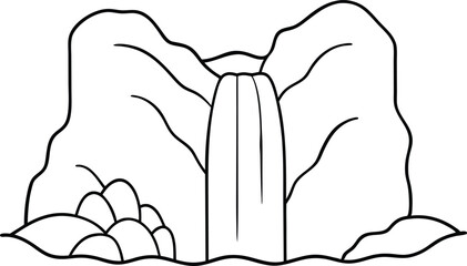 Scenic Waterfall Cascading Over Rocks Vector Illustration for Art Lovers
