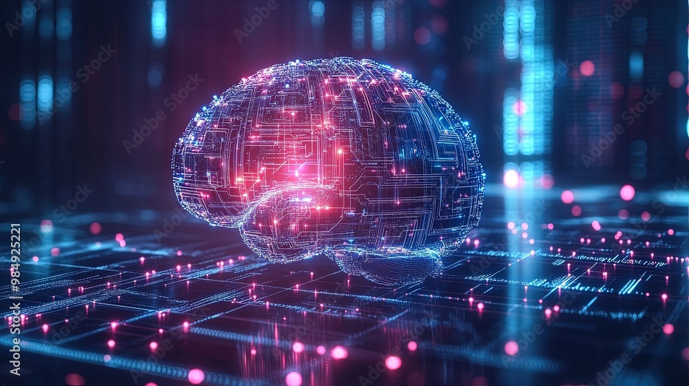 Aufkleber futuristic artificial intelligence concept with digital brain and circuitry.