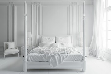 Luxurious Modern Bedroom with Stylish Poster in White Interior Design