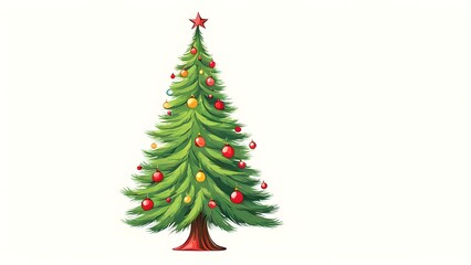Obraz premium A vibrant vector illustration of a single Christmas tree on a clean white background, perfect for holiday designs.