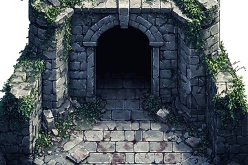 Stone Dungeon Entrance with Ivy, Top Down View for Game Design