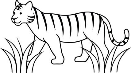 Tiger Cub in the Jungle Vector Illustration for Kids Coloring
