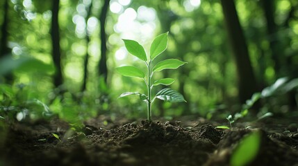 A Single Sapling Growing in a Sun Dappled Forest