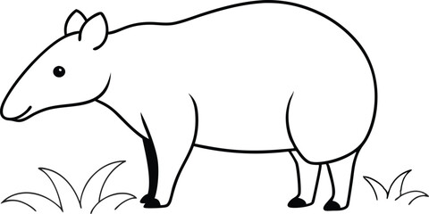 Vector Illustration of a Tapir in the Lush Jungle for Kids Coloring
