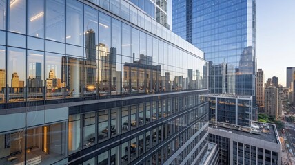 Naklejka premium Reflective skyscrapers, business office buildings. Generative aI