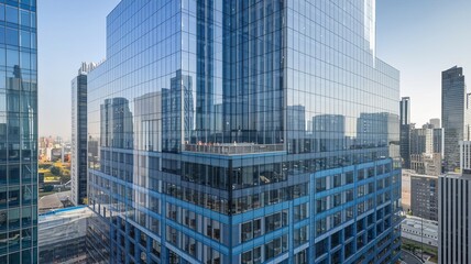 Obraz premium Reflective skyscrapers, business office buildings. Generative aI