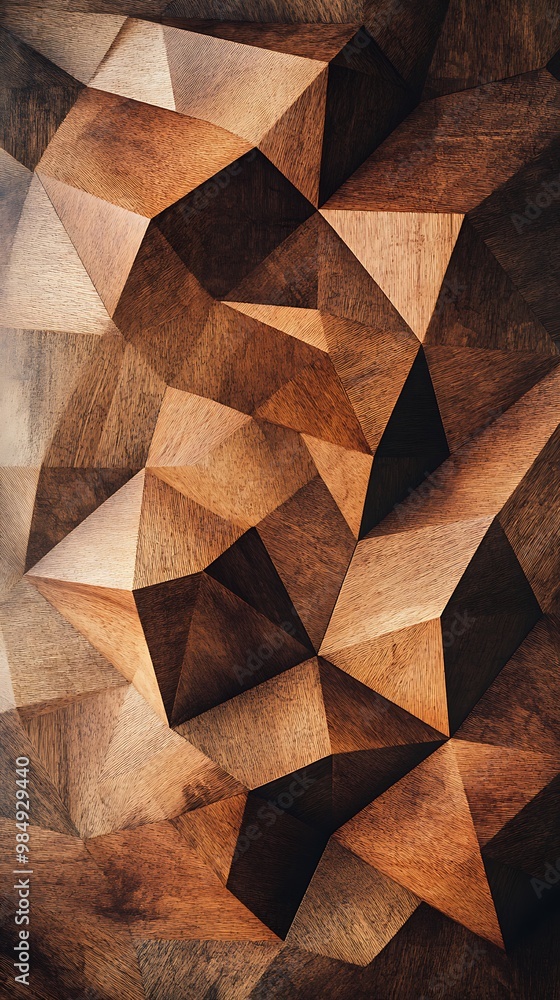 Wall mural Abstract geometric brown wooden pattern background. Brown polygon textured wallpaper