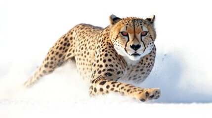 Obraz premium Cheetah Running Through Snow with Blurry Background